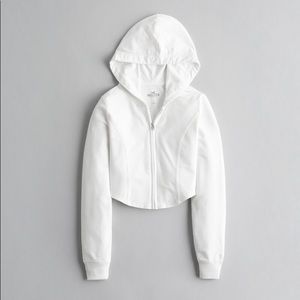White Crop Corset Full-Zip Hoodie